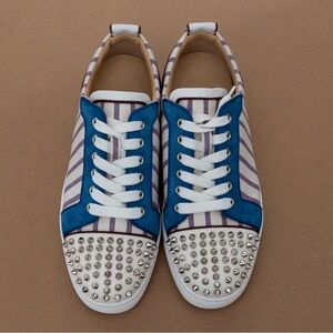 Christian Louboutin Blue and White Striped Sneakers